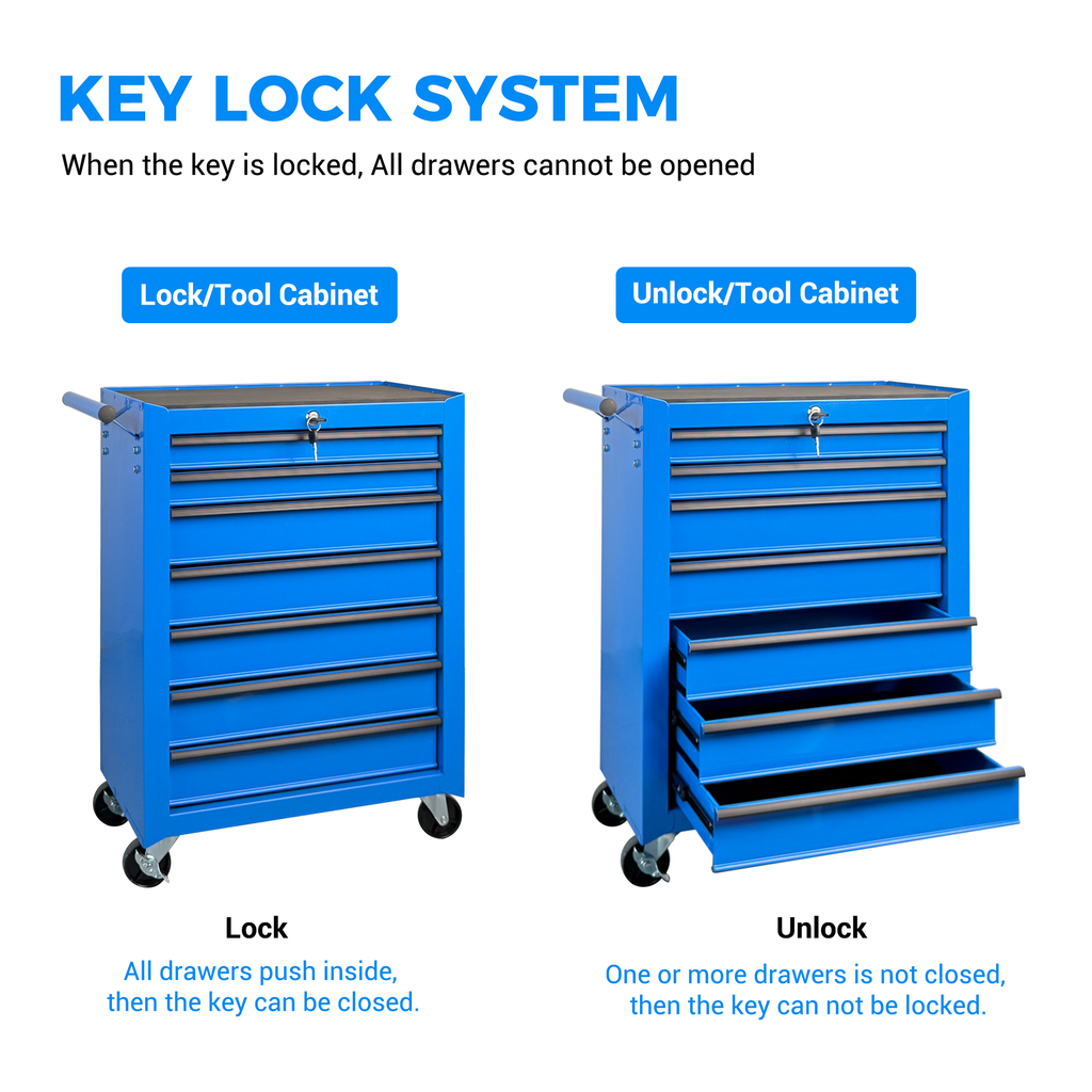 Rolling Metal Tool Chest with 7 Drawers - Blue