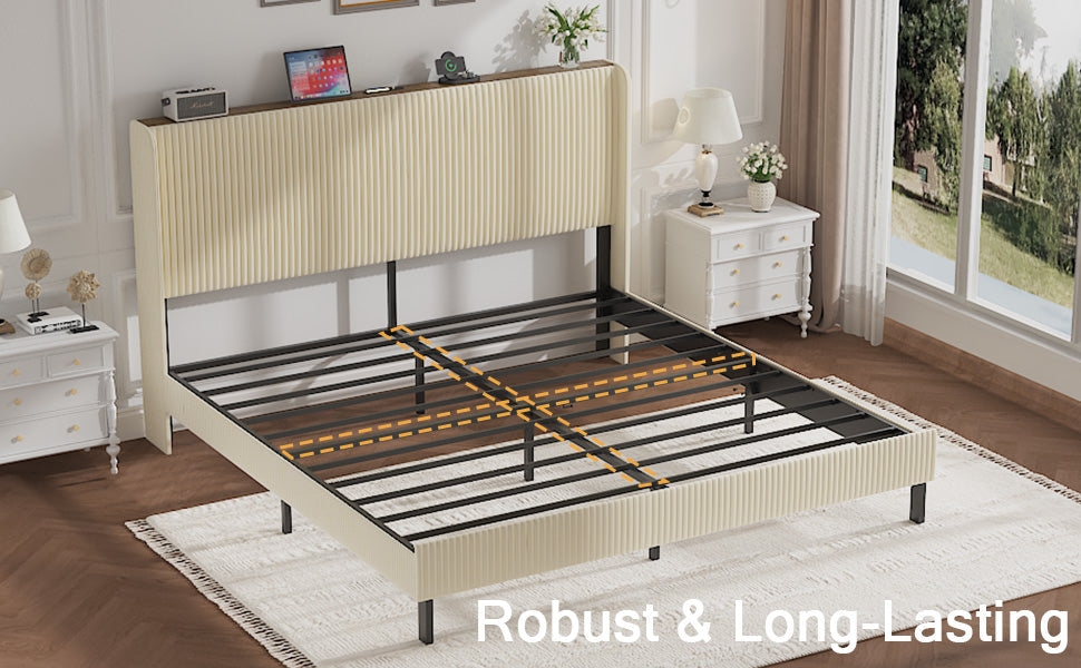 Full Size Platform Bed with Charging Station