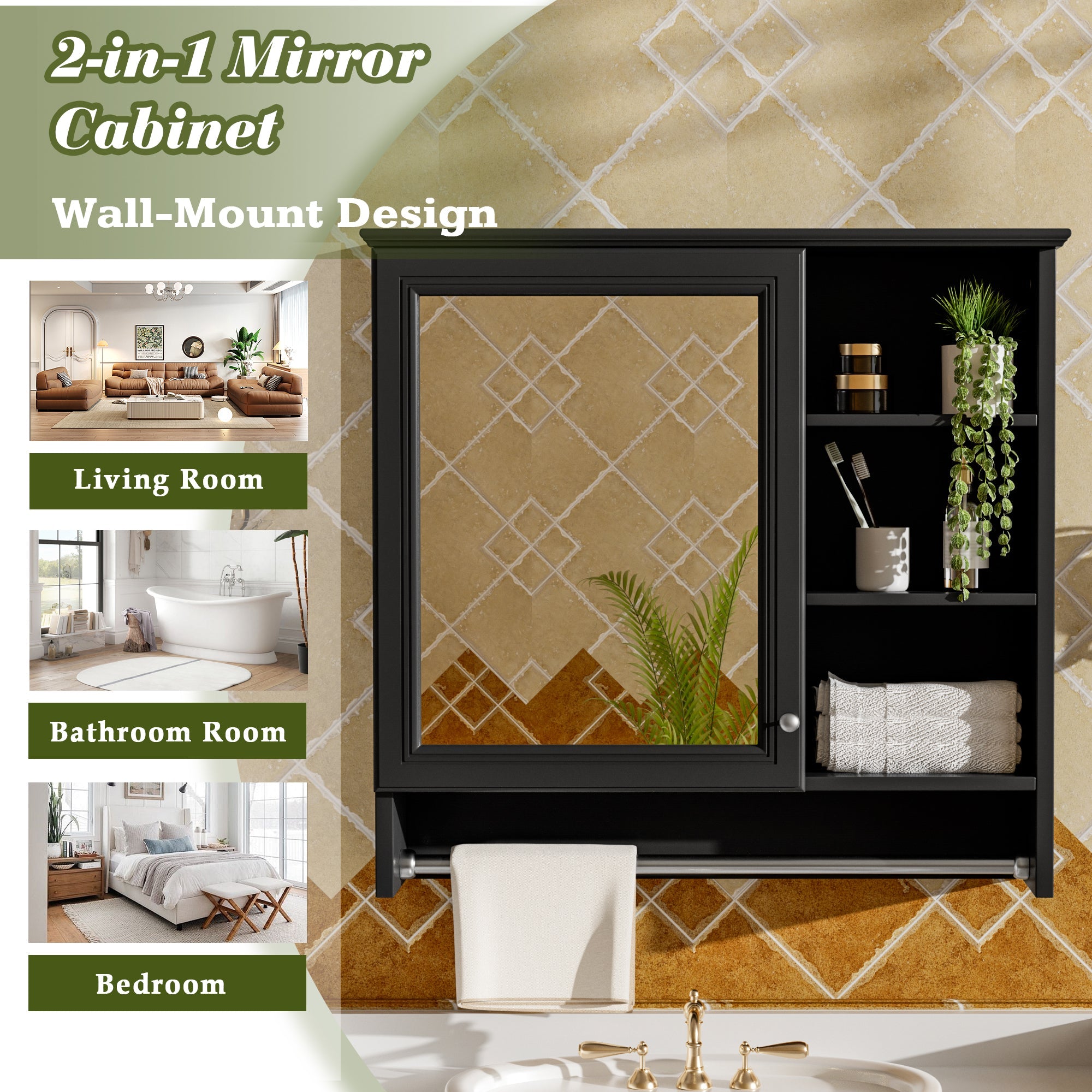 30 Inch Wall-Mount 2-in-1 Mirror Cabinet