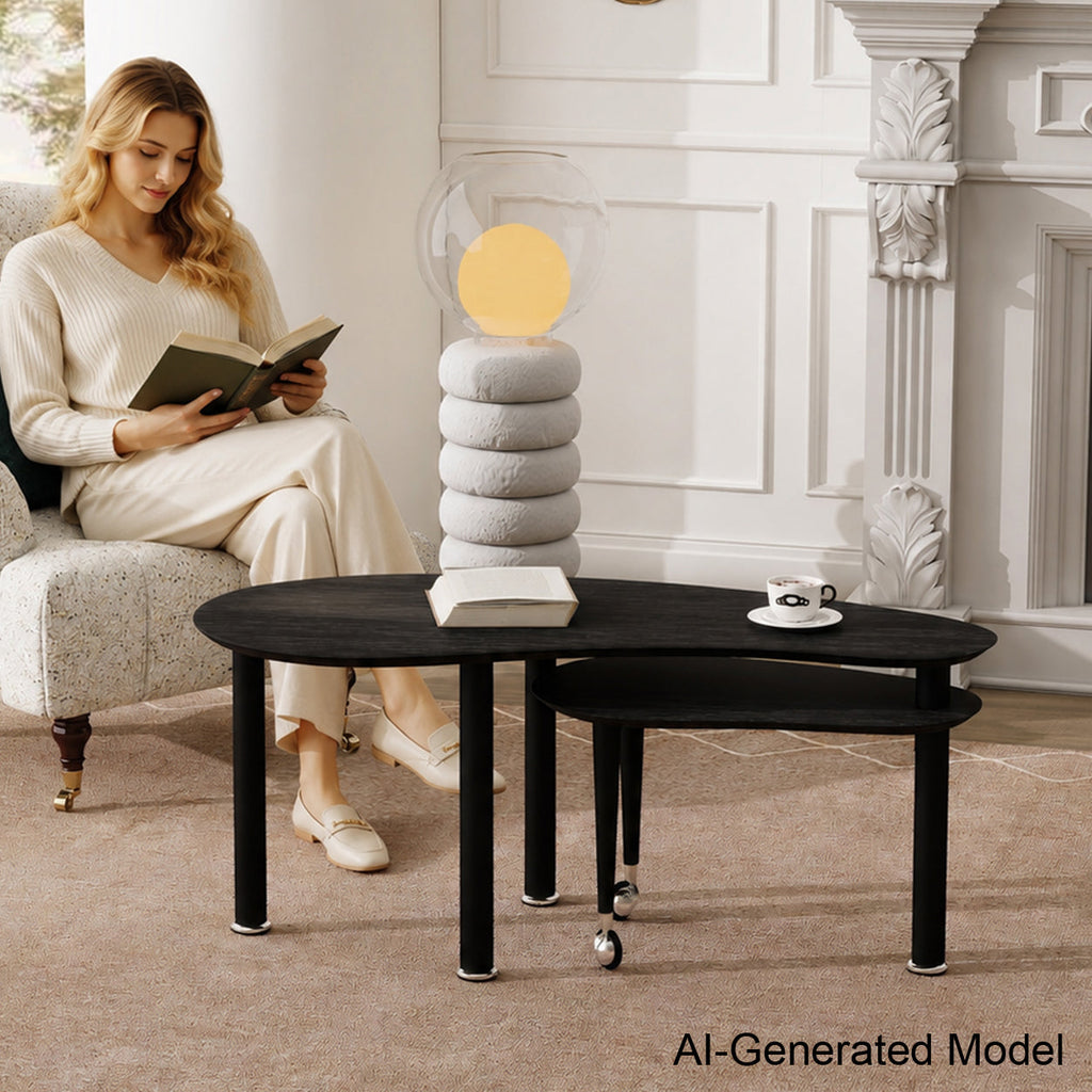 Contemporary Rotatable Cocktail Table with Solid Rubber Wood Legs