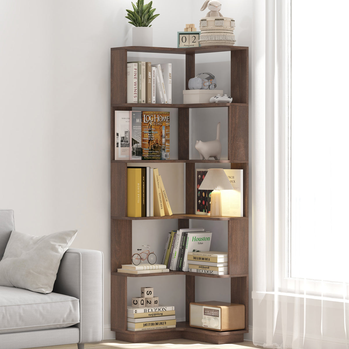 6 Tier Freestanding L-Shaped Corner Bookshelf