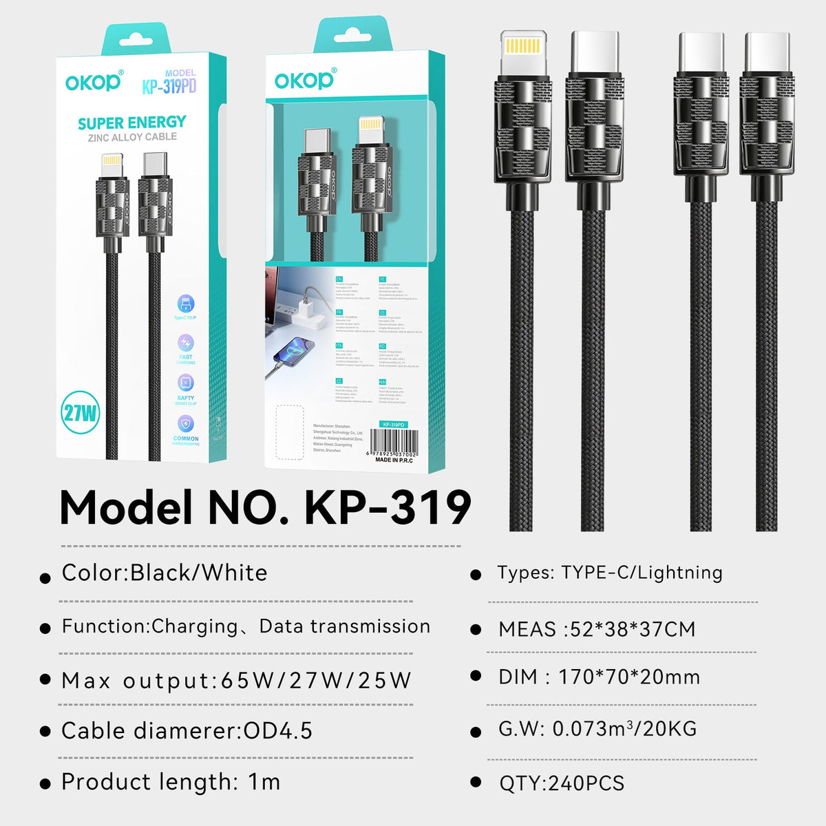 KP-319 Fast Charging Cable Data Transfer Charging