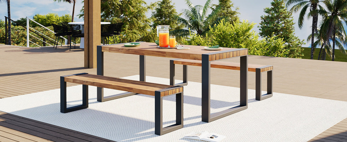GO 3-Pieces Outdoor Dining Table with Benches