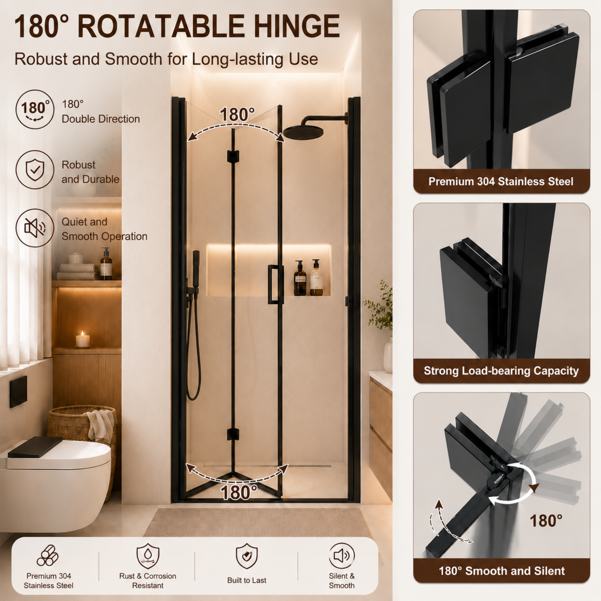Semi-Frameless Folding Pivot Hinged Shower Door