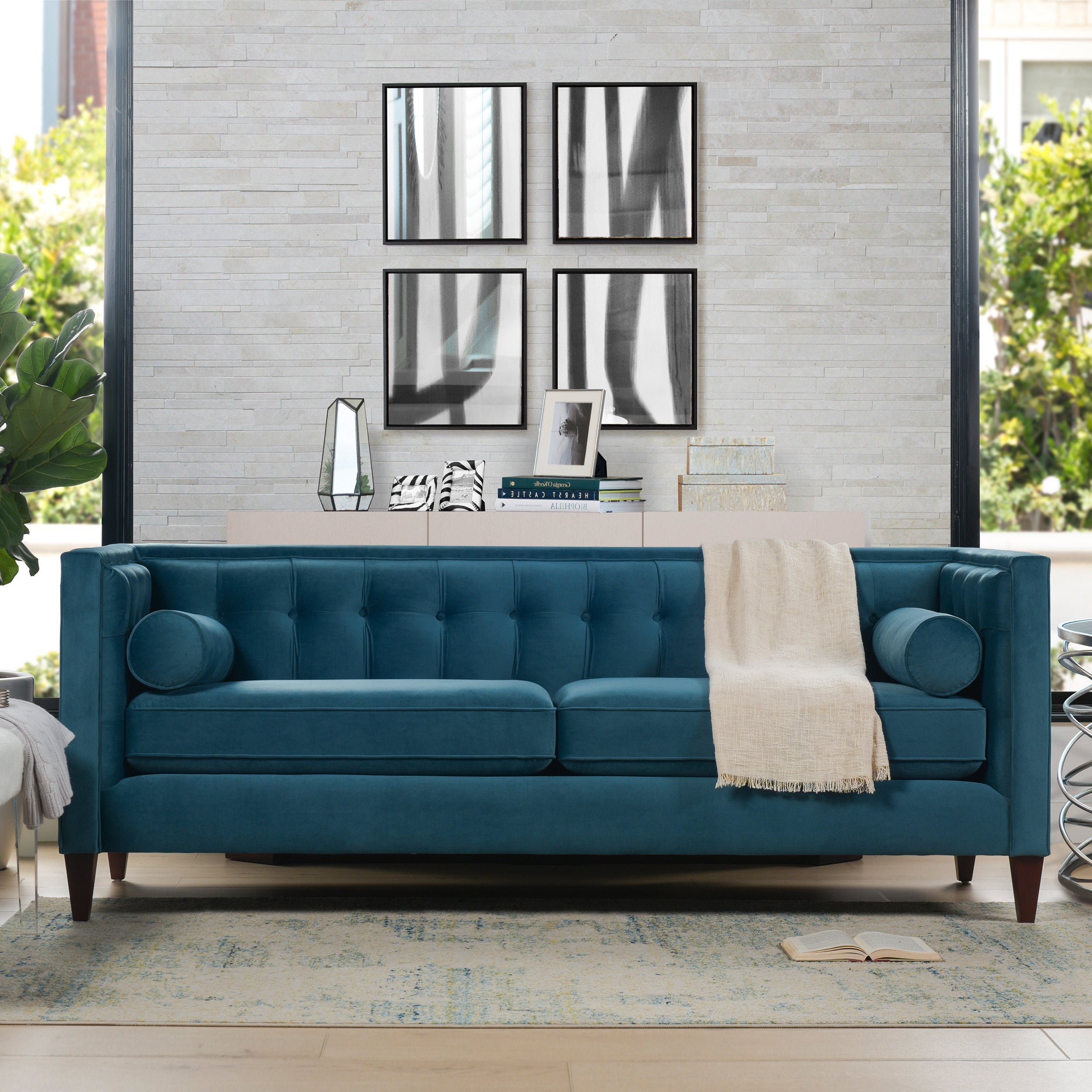 Jack 84" Modern Tuxedo Tufted Sofa, Satin