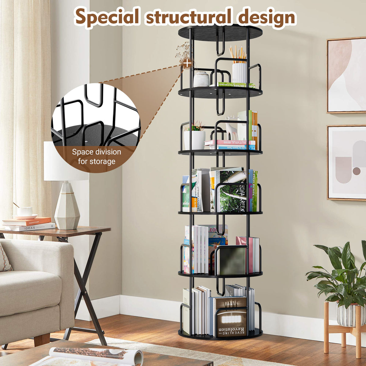 Rotating Bookshelf Tower - 5 Tier