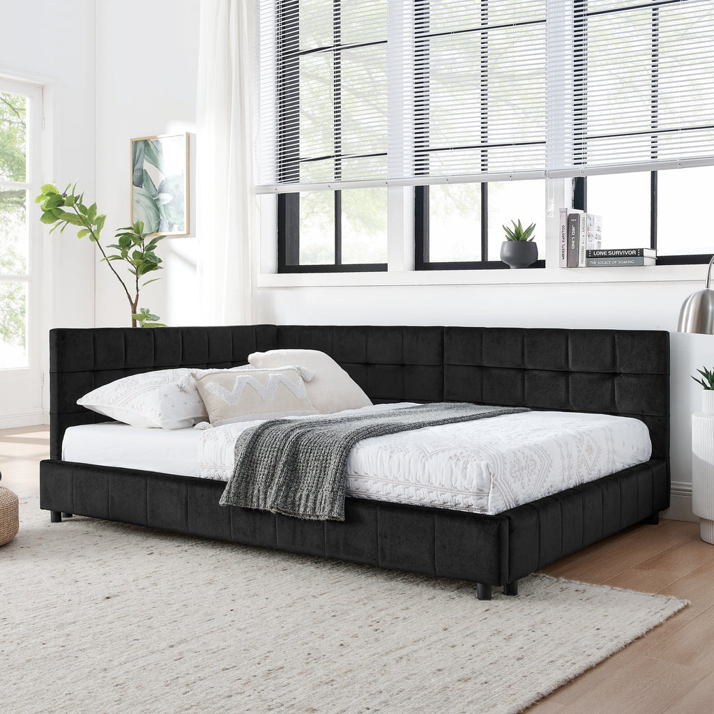Full Size Upholstered Tufted Bed Frame - Black Velvet