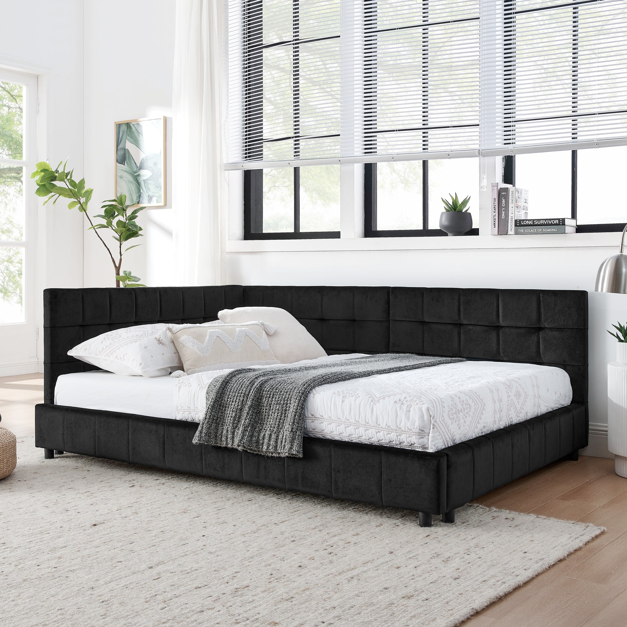 Full Size Upholstered Tufted Bed Frame - Black Velvet