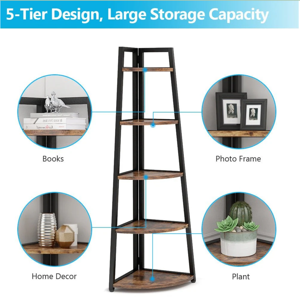 70.07" Tall Corner Shelf, 5 Tier Rustic