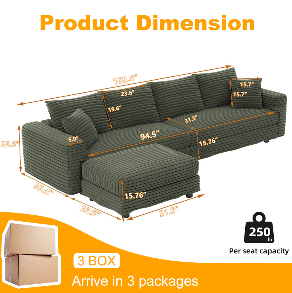 Plush Corduroy 4-Seat Sofa