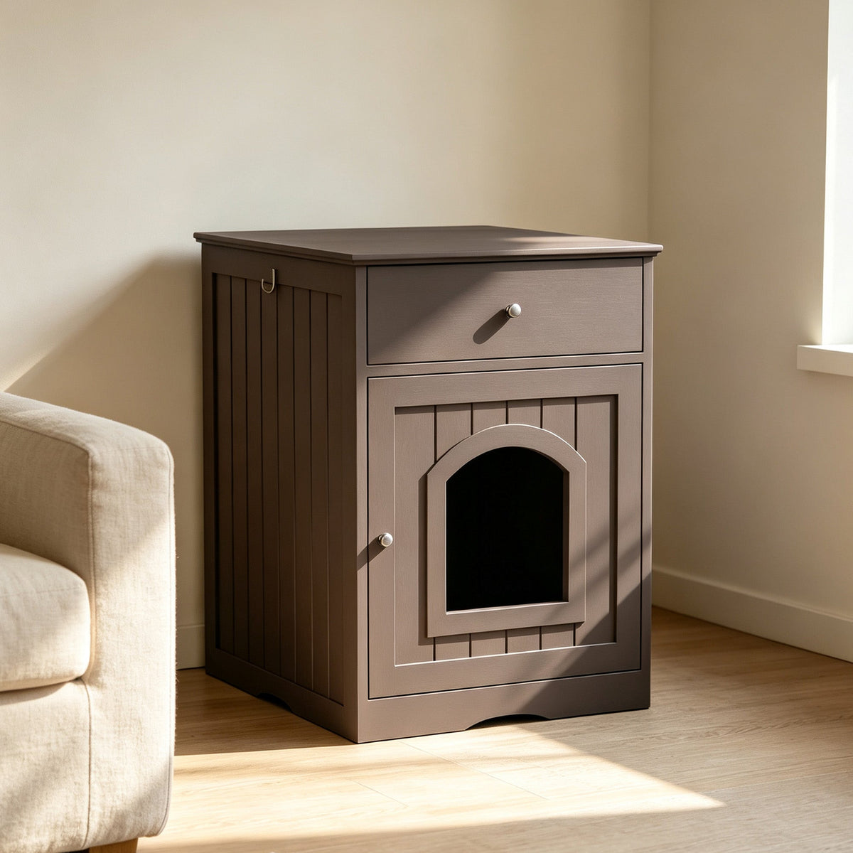 Wooden Pet House Cat Litter Box Enclosure with Drawer
