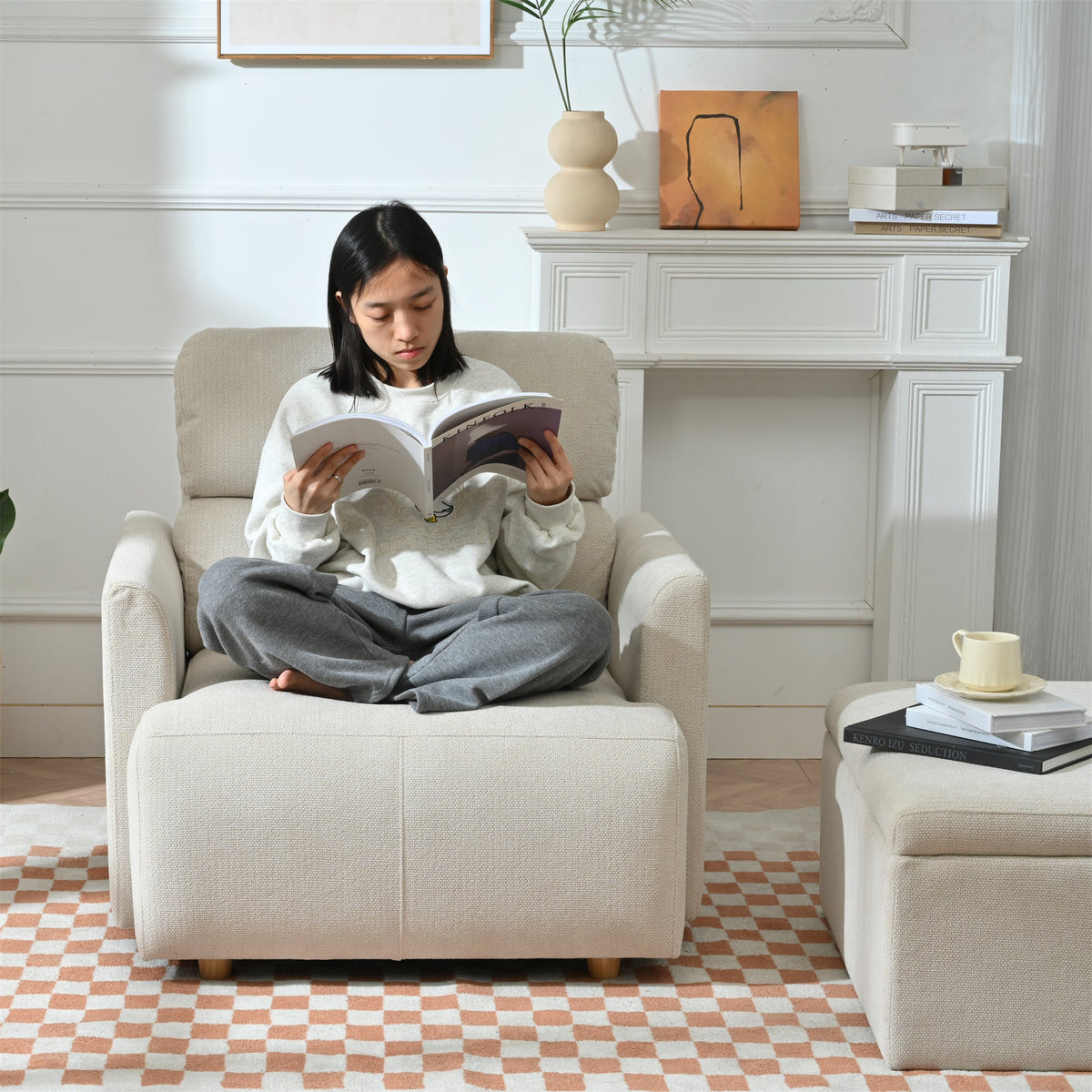 Oversized Chair with Storage Ottoman - Modern Living Room Accent