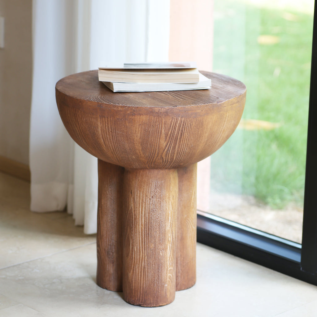Iris Outdoor Patio Three-Legged Wood-Grain Round MGO Side Table