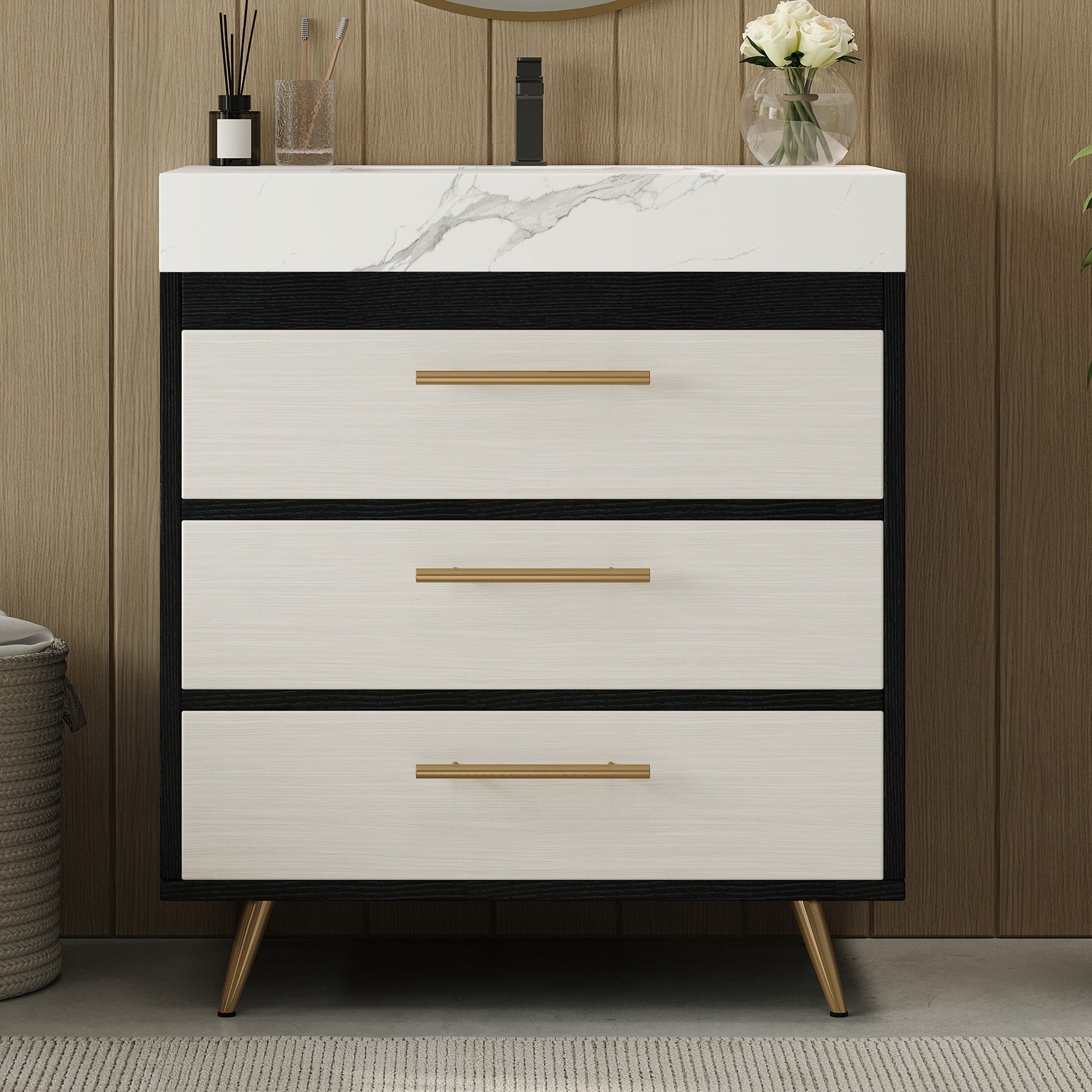 Modern Free-Standing Bathroom Vanity with Ceramic Vessel Sink