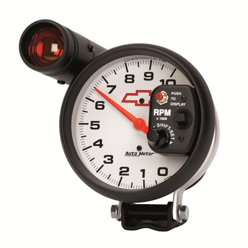 AutoMeter 5in (127mm) Pedestal Tachometer, 0-10,000 RPM, Chevy Red Bowtie 5899-00406
