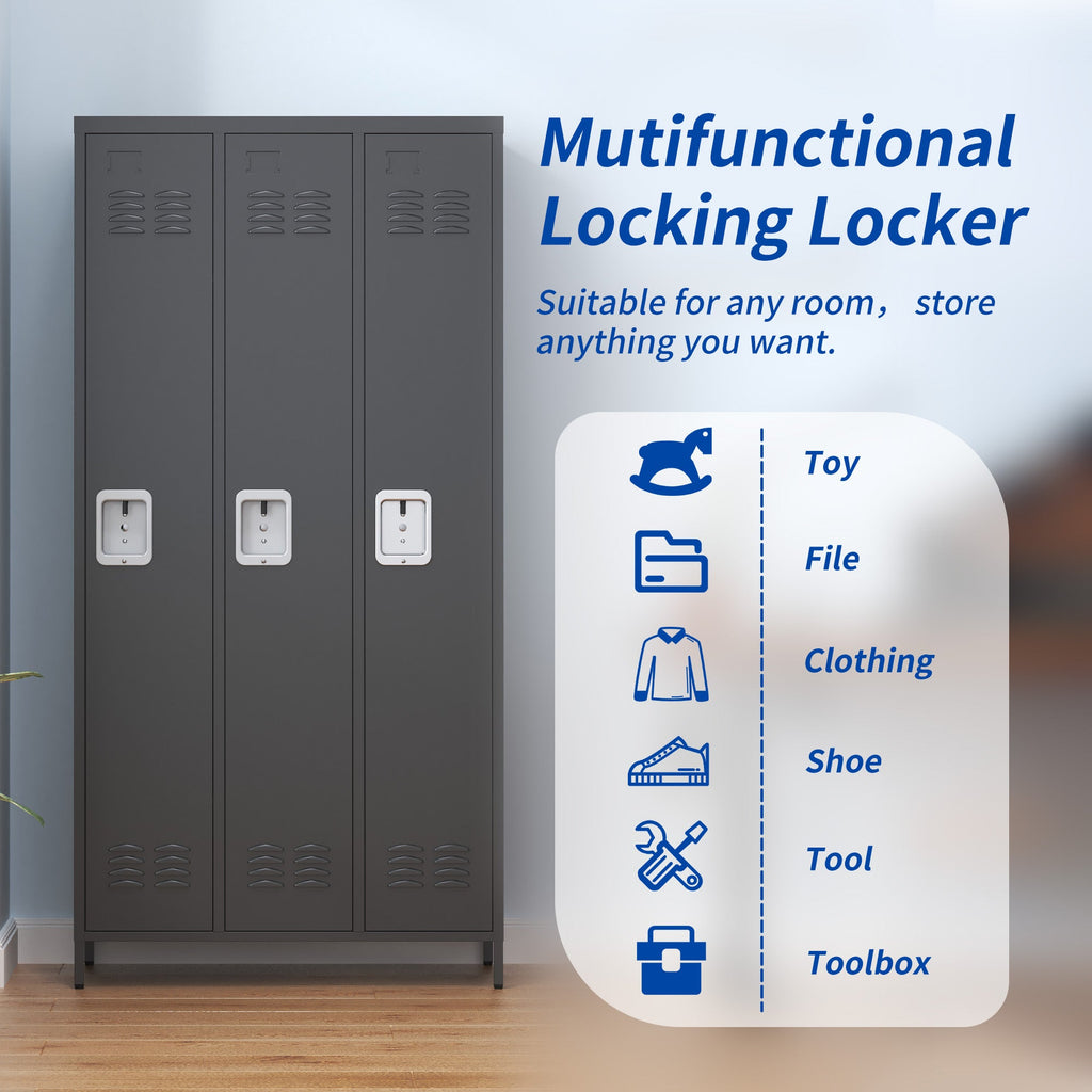 3 Door 72"H Metal Lockers With Lock for Employees