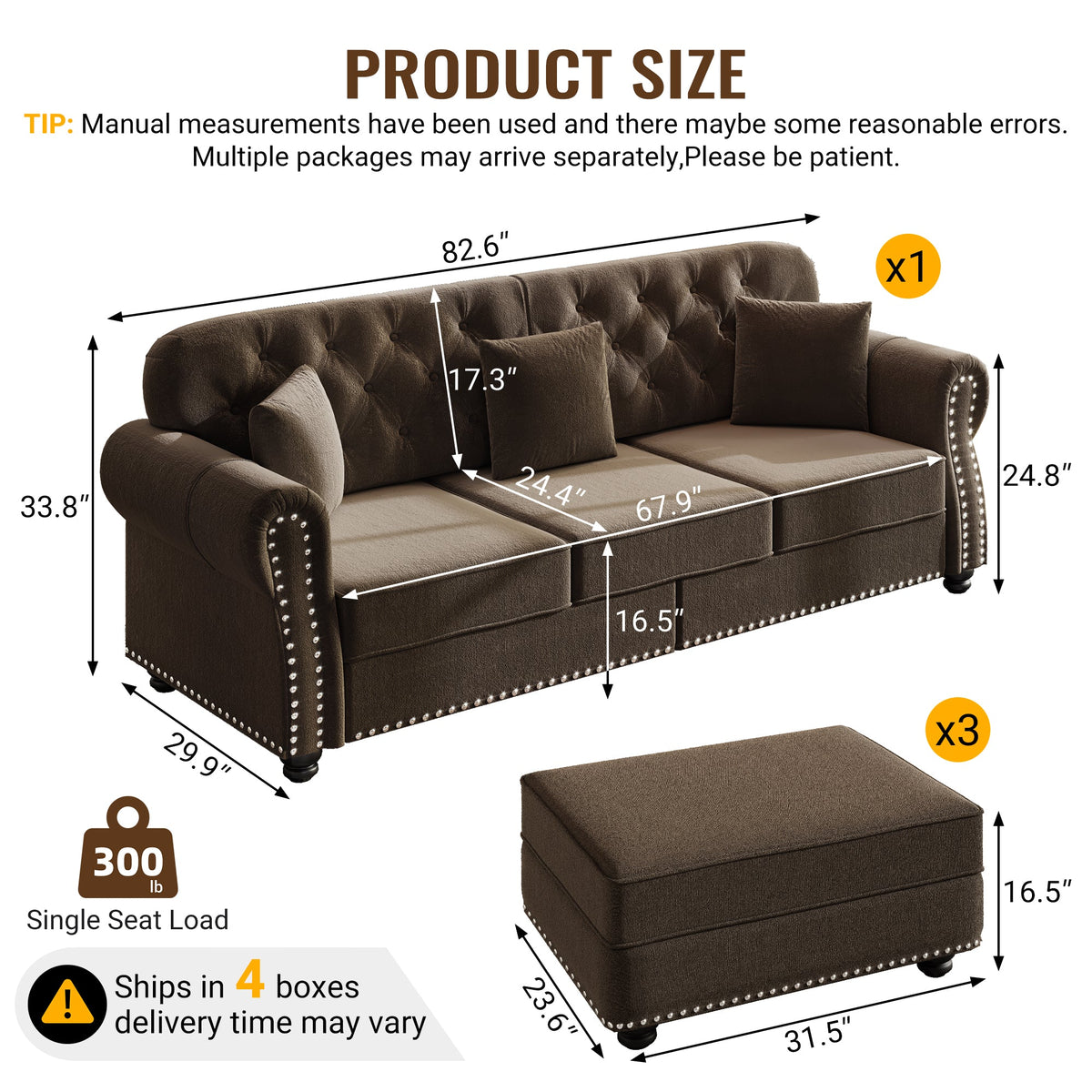 82.6" Upholstered Velvet Sofa with Nailhead Trim