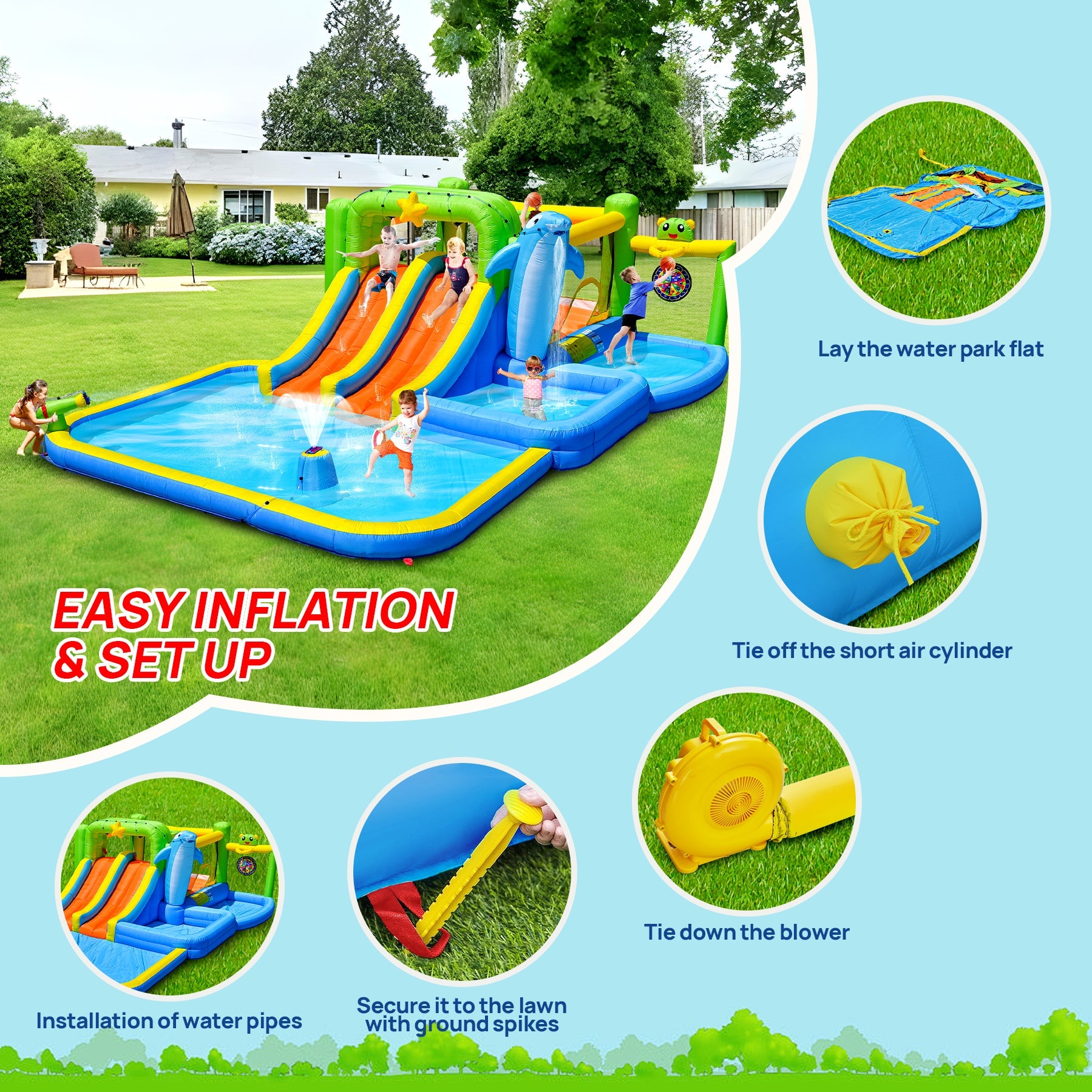 9 In 1 Inflatable Bounce House with Blower and Pool