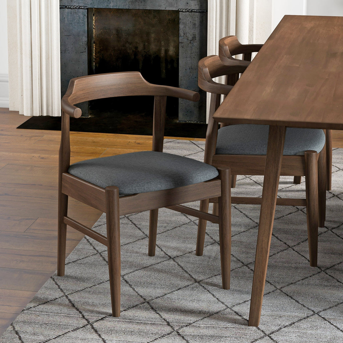 Leon Mid-Century Modern Grey Fabric Dining Chair Set of 2