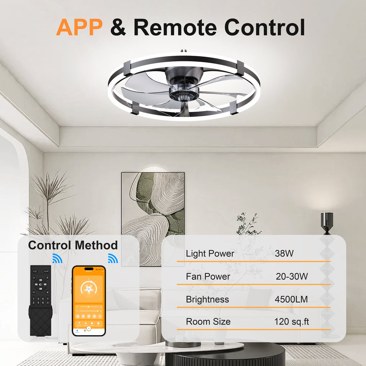 23.6'' LED Ceiling Fan Light Remote DC Motor