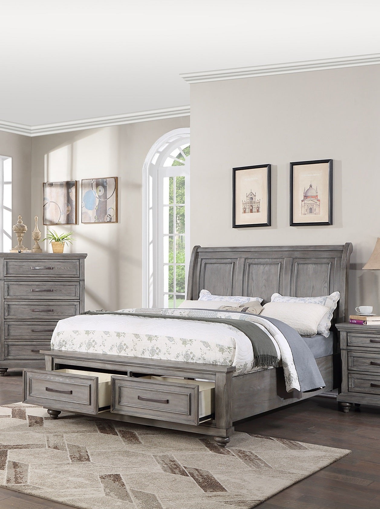 Eastern King Size Bed with Underbed Drawer & Nightstands