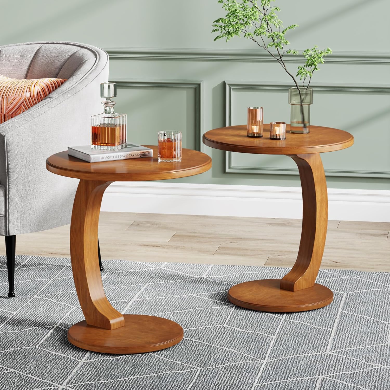18.9" C-Shaped Round End Table