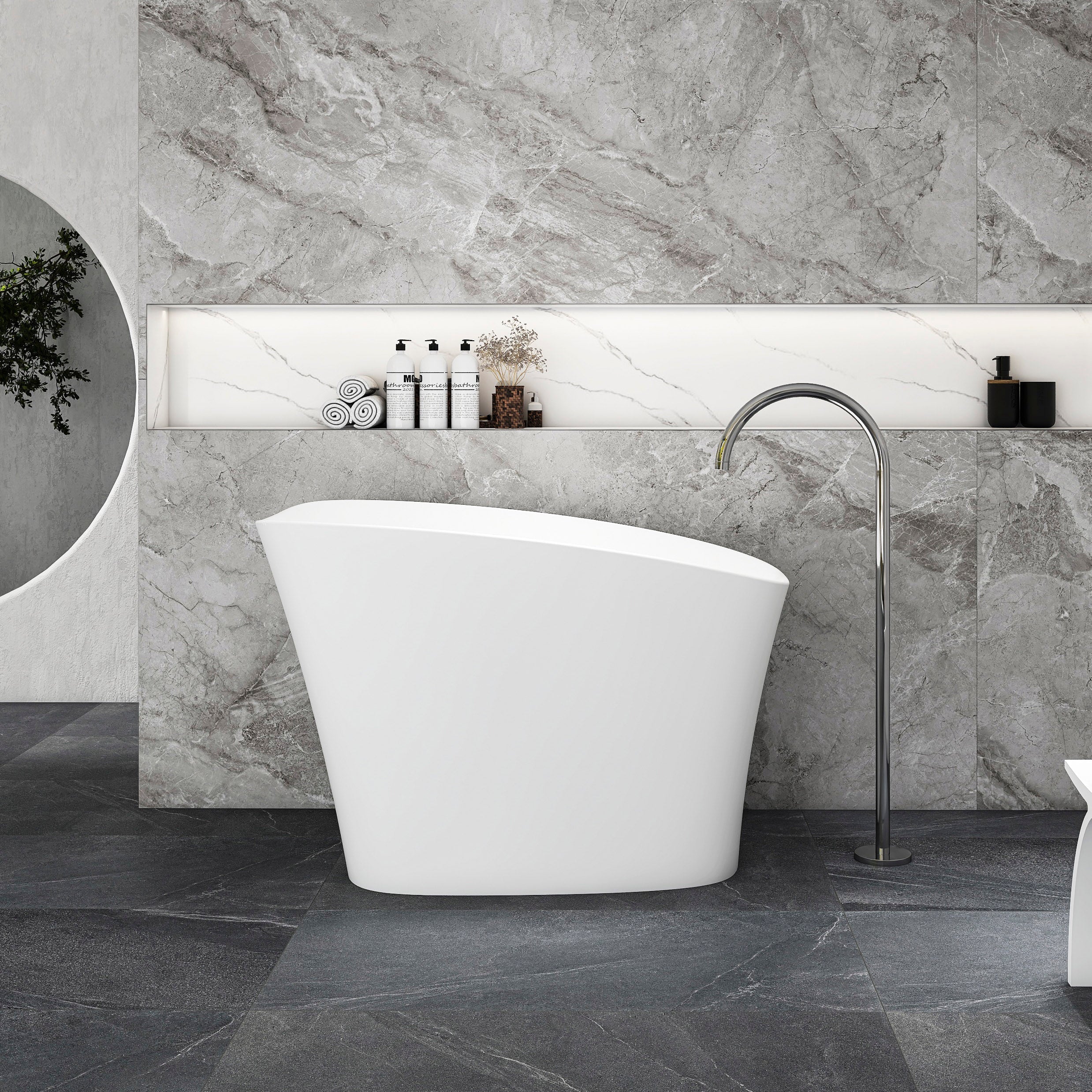 51-Inch Freestanding Solid Surface Deep Soaking Bathtub with Seat