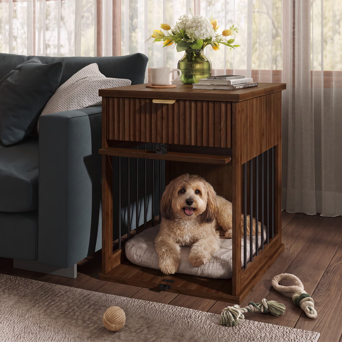 Dog Crate End Table with Charging Station