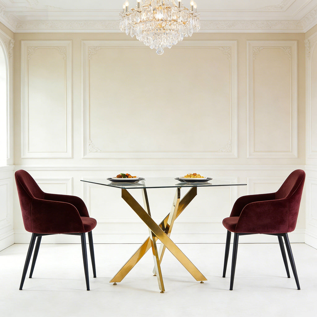 Dining Table with Cross Metal Leg and Tempered Glass
