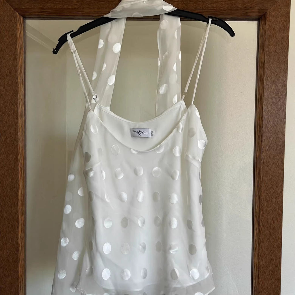 New Sexy Sheer Scarf-style Polka-dot Top With Straps