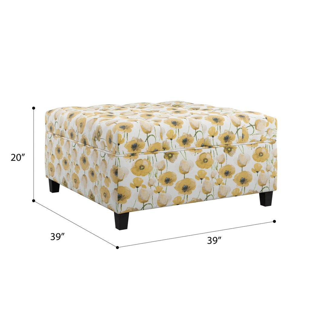 Golden Floral Storage Ottoman