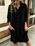 Autumn New Womens Corduroy Shirt Dress With A Turn-down Collar And Single-breasted Design