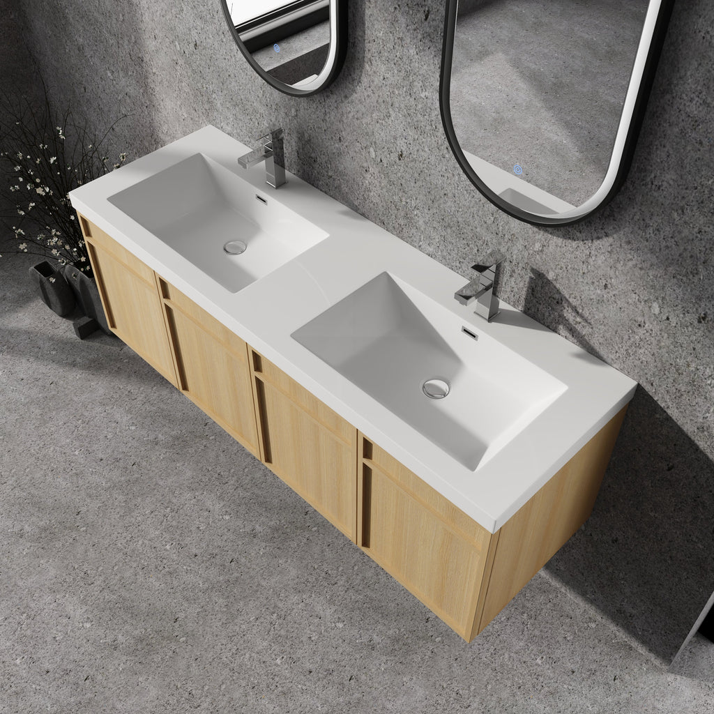 60" Wall-Mounted Bathroom Vanity with Double Resin Sink