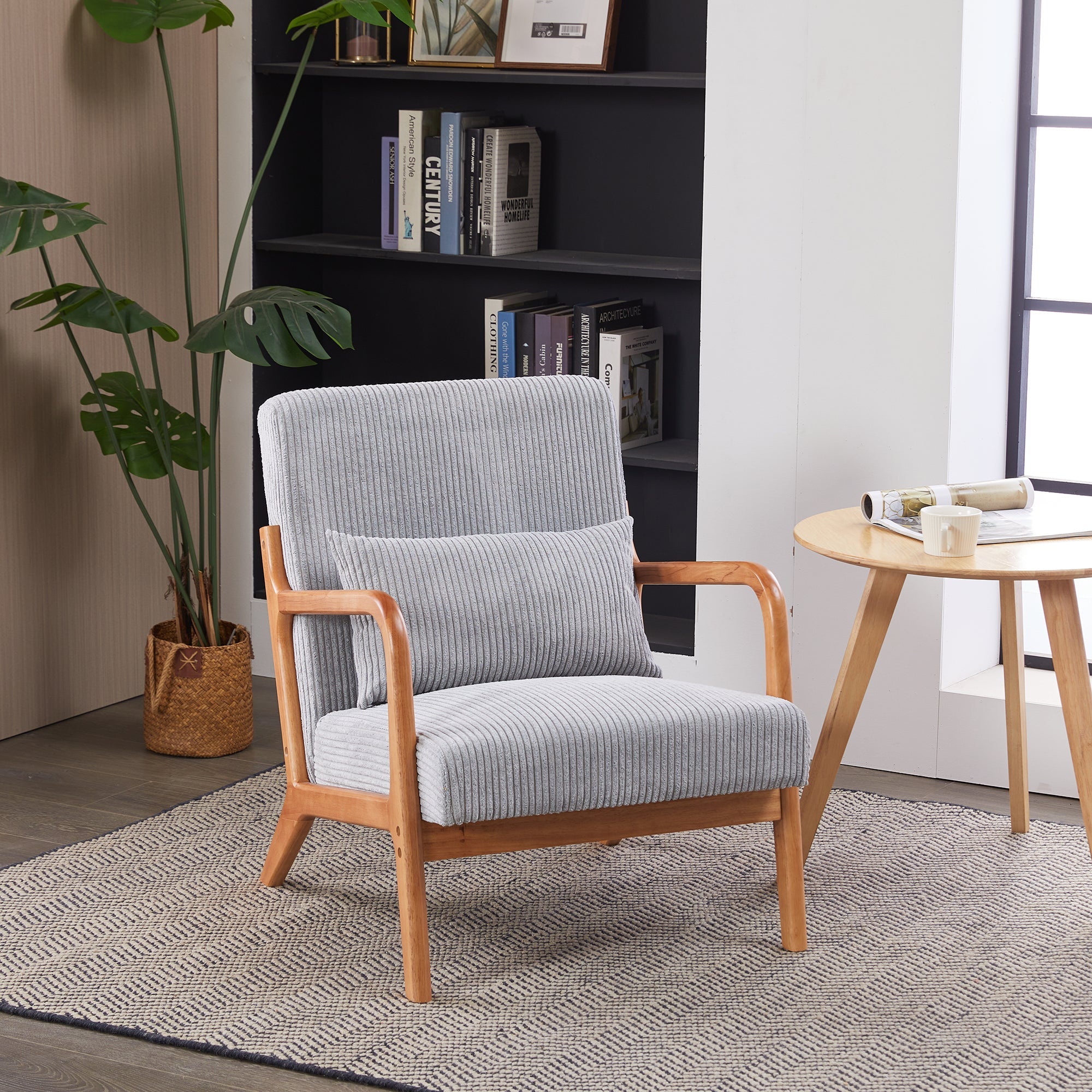 Mid-Century Modern Accent Chair with Solid Wood Frame