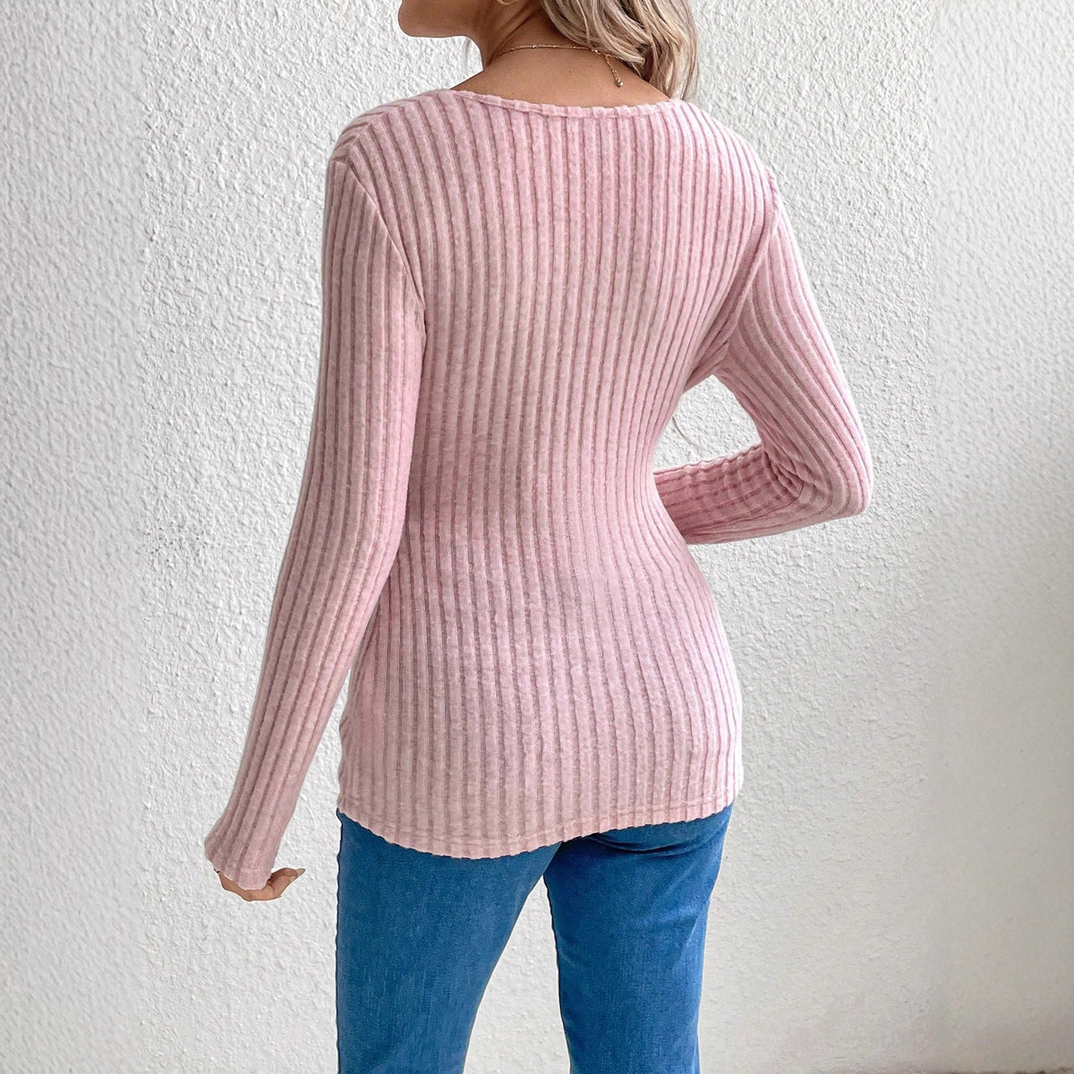 Maternity V-neck Long-sleeve Knitted Sweater With A Waist Tie