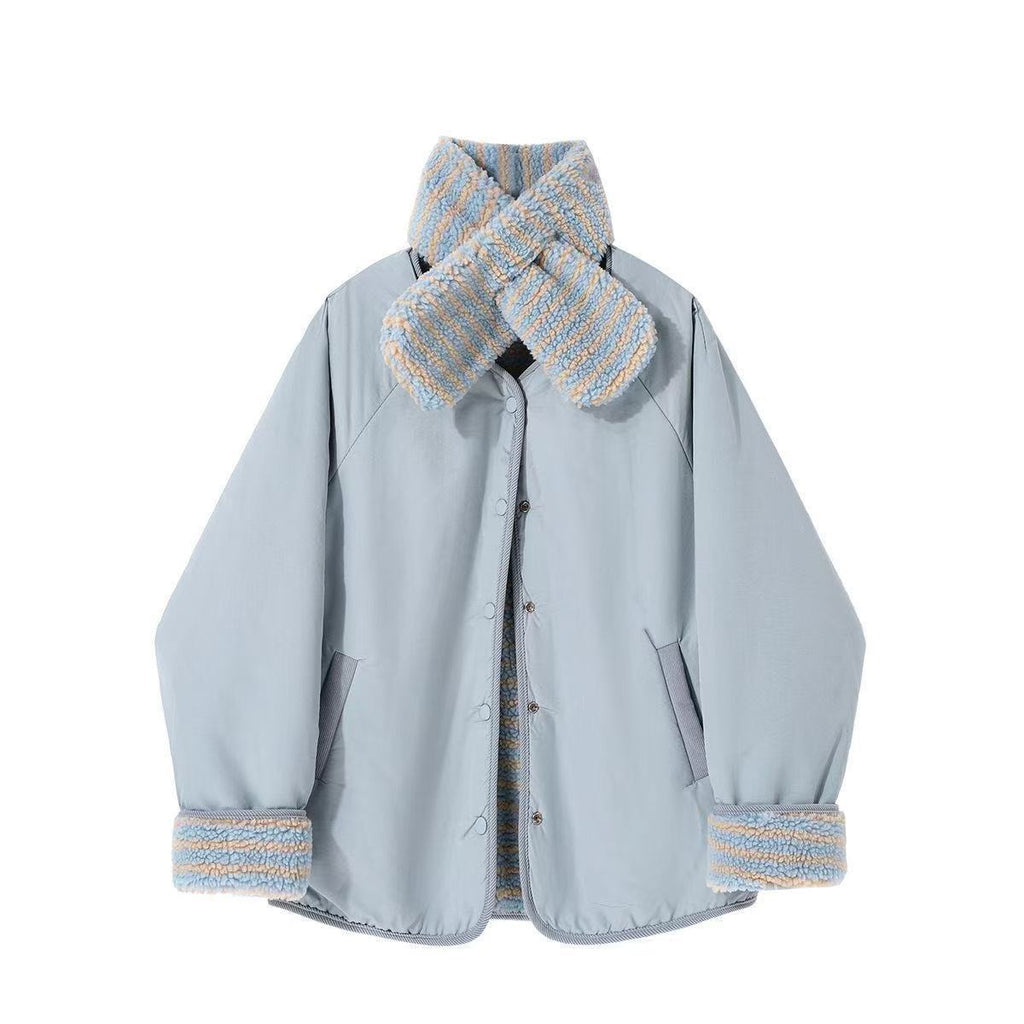 Korean-style Scarf-collar Cotton-padded Coat Warm And Loose-fitting Outerwear