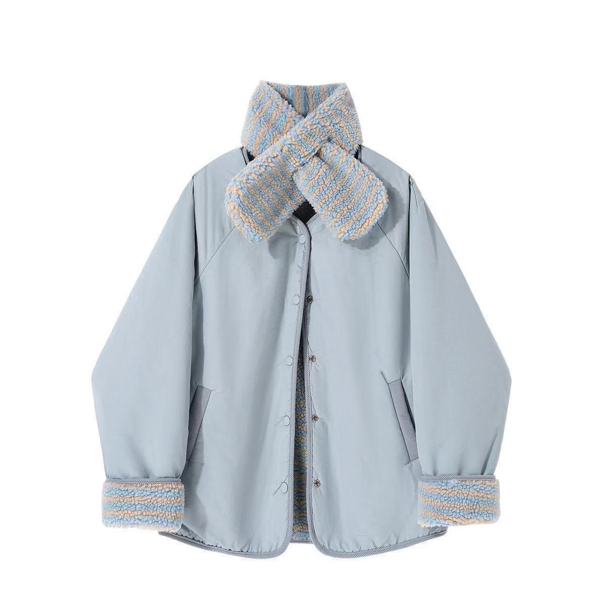 Korean-style Scarf-collar Cotton-padded Coat Warm And Loose-fitting Outerwear