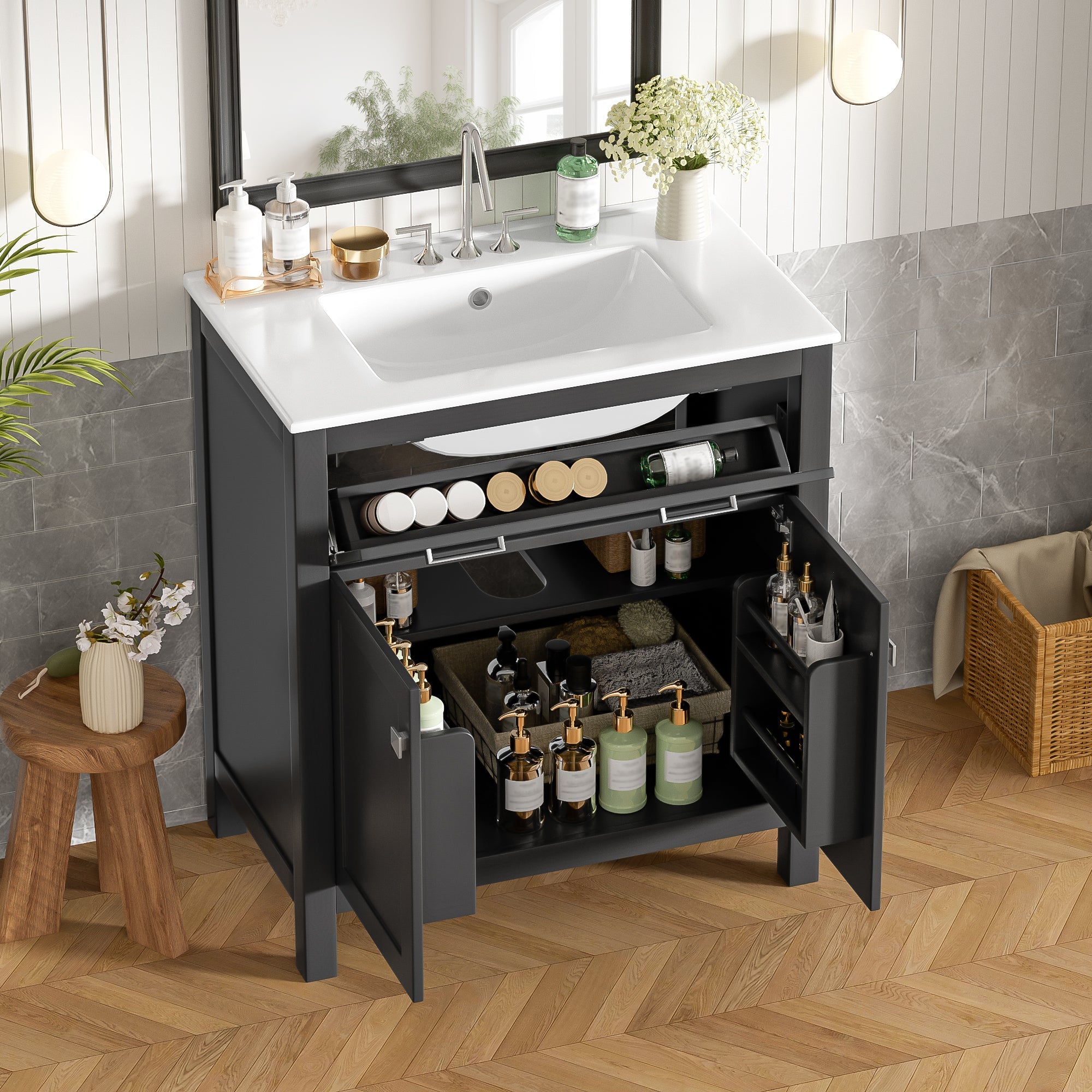 30" Bathroom Vanity with Ceramic Sink - Modern