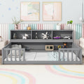 Twin Floor Bed with Bedside Bookcase, Shelves, Guardrails