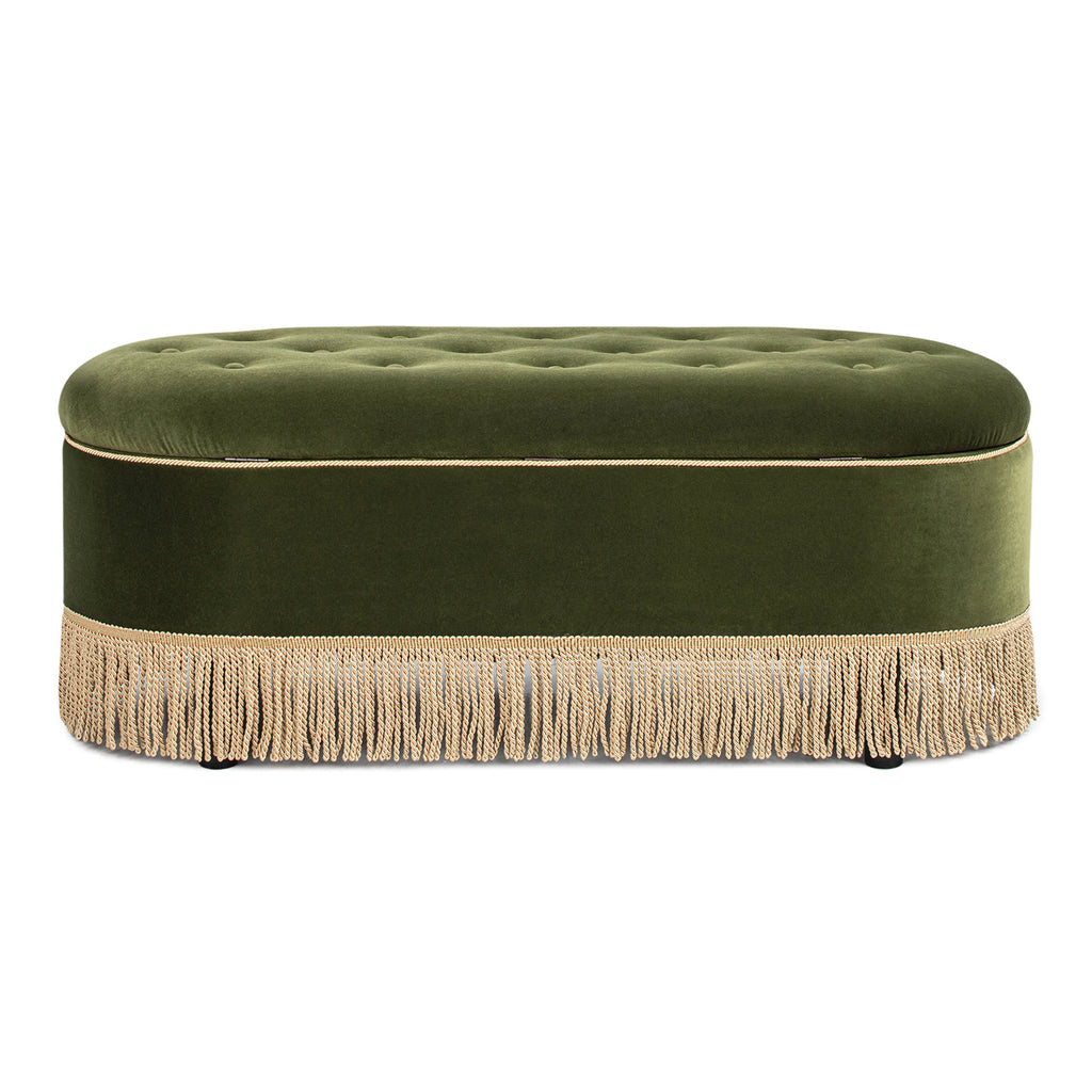Melinda 48.5" Oval Tufted Bullion Fringe Storage Bench, Olive