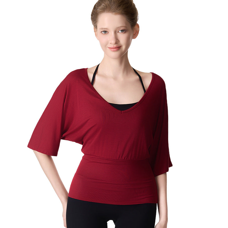 Women's Fitness Yoga Clothing, Fashionable Loose-fitting Short-sleeve T-shirt With Drape Effect, Waist-cinching Casual Style Top For Daily Wear