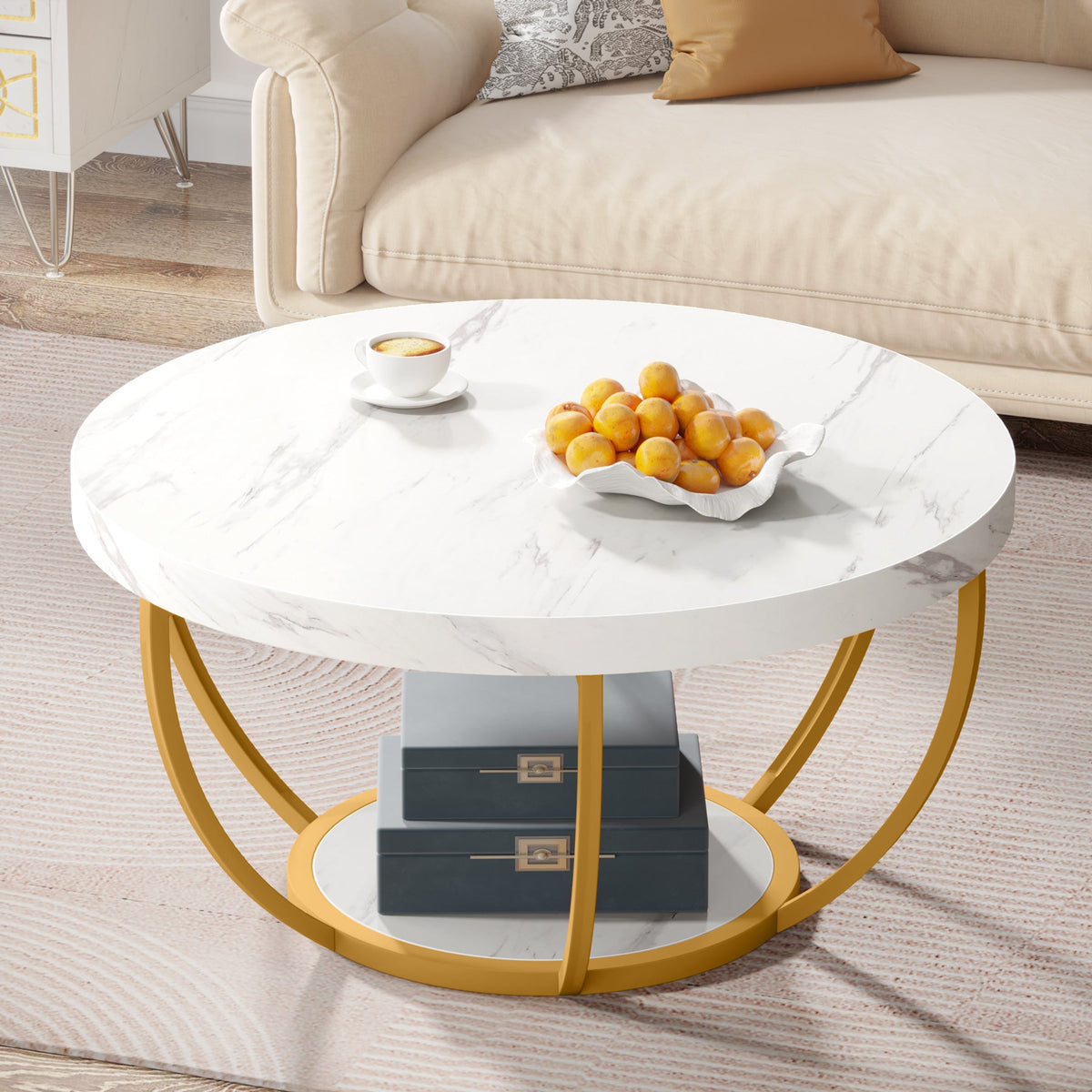 Modern Round Coffee Table - 31.7" 2 Tier Design
