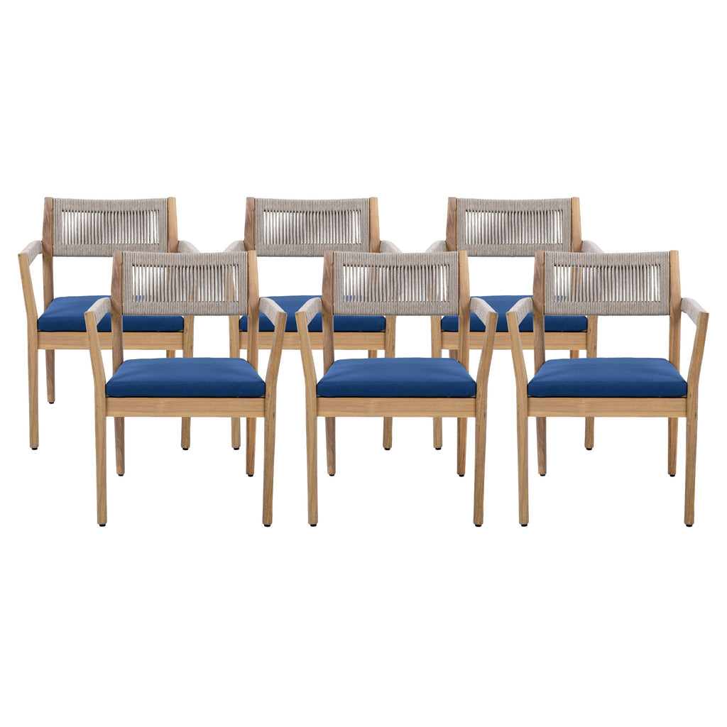 Braided Acacia Wood Outdoor Dining Chairs Set of 4