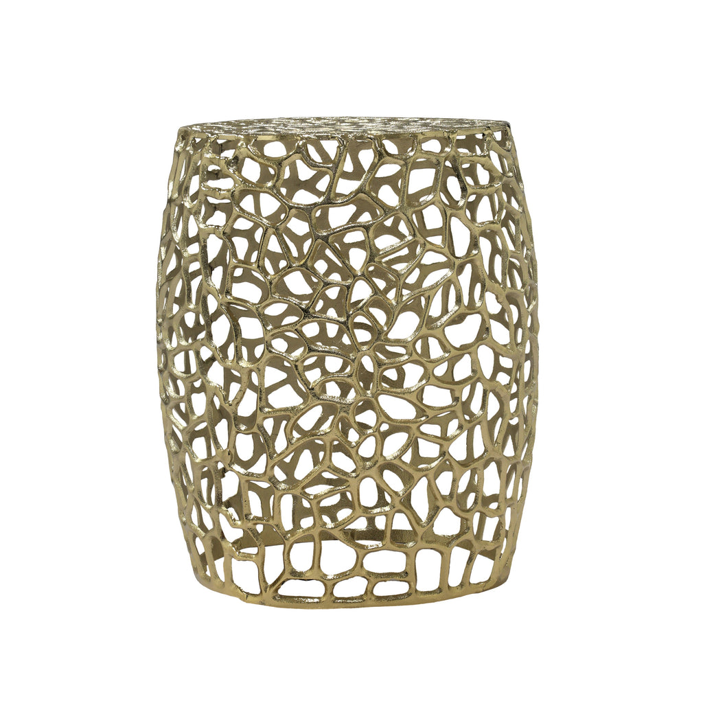Aluminum Drum End Table with Intricate Design – Gold