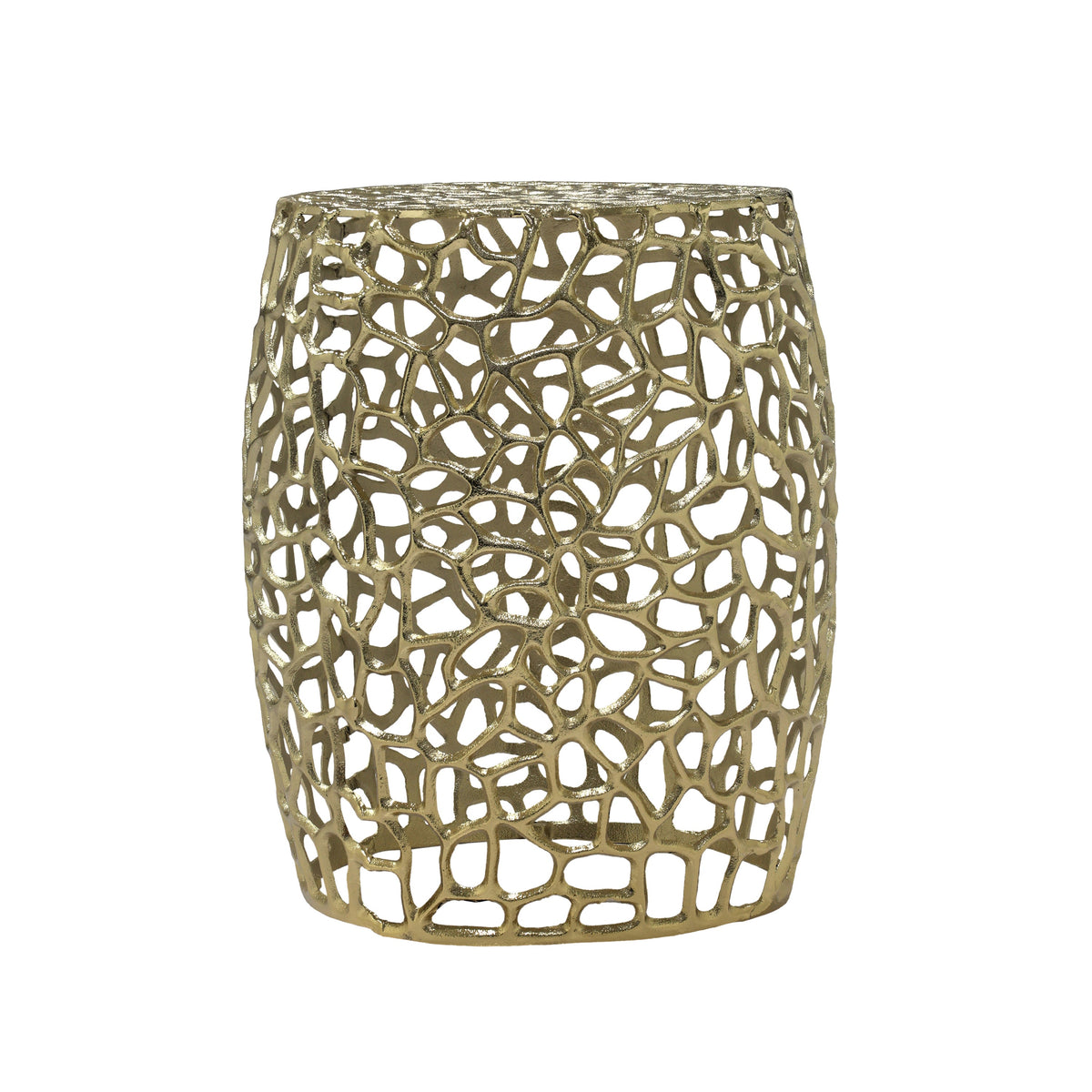 Aluminum Drum End Table with Intricate Design – Gold