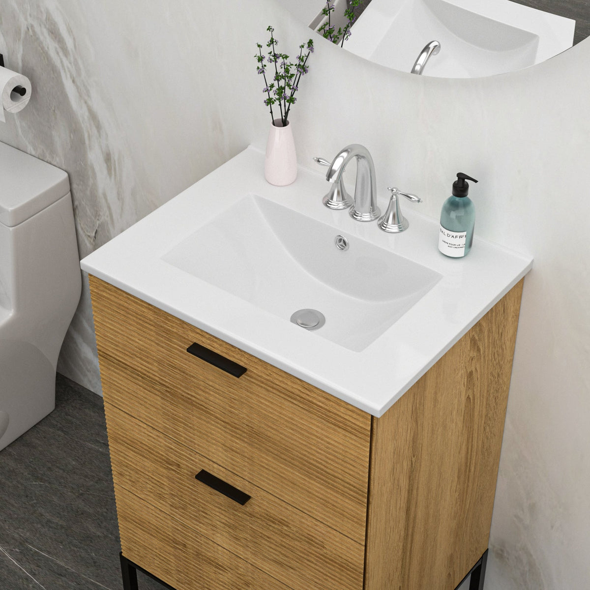 24"x18" White Rectangular Single Vanity Top with Faucet Holes