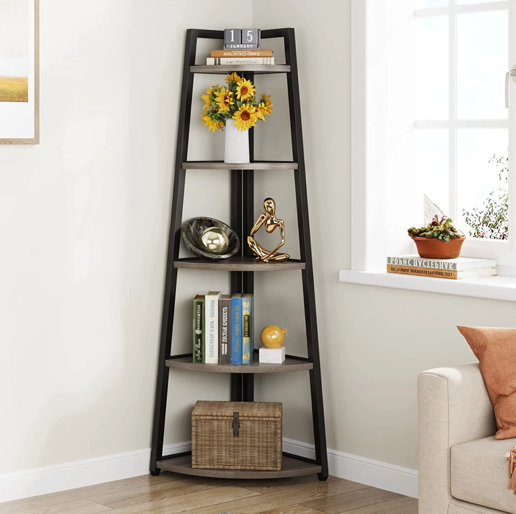 70.07" Tall Corner Shelf, 5 Tier Rustic