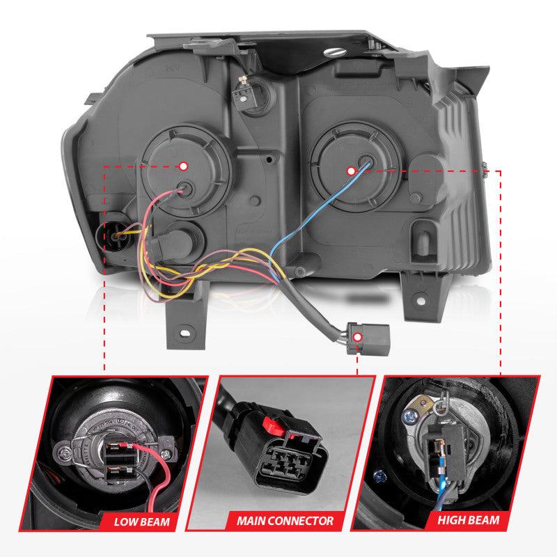 ANZO 2005-2007 Jeep Grand Cherokee Projector Headlights w/ Light Bar Switchback Black Housing 111543