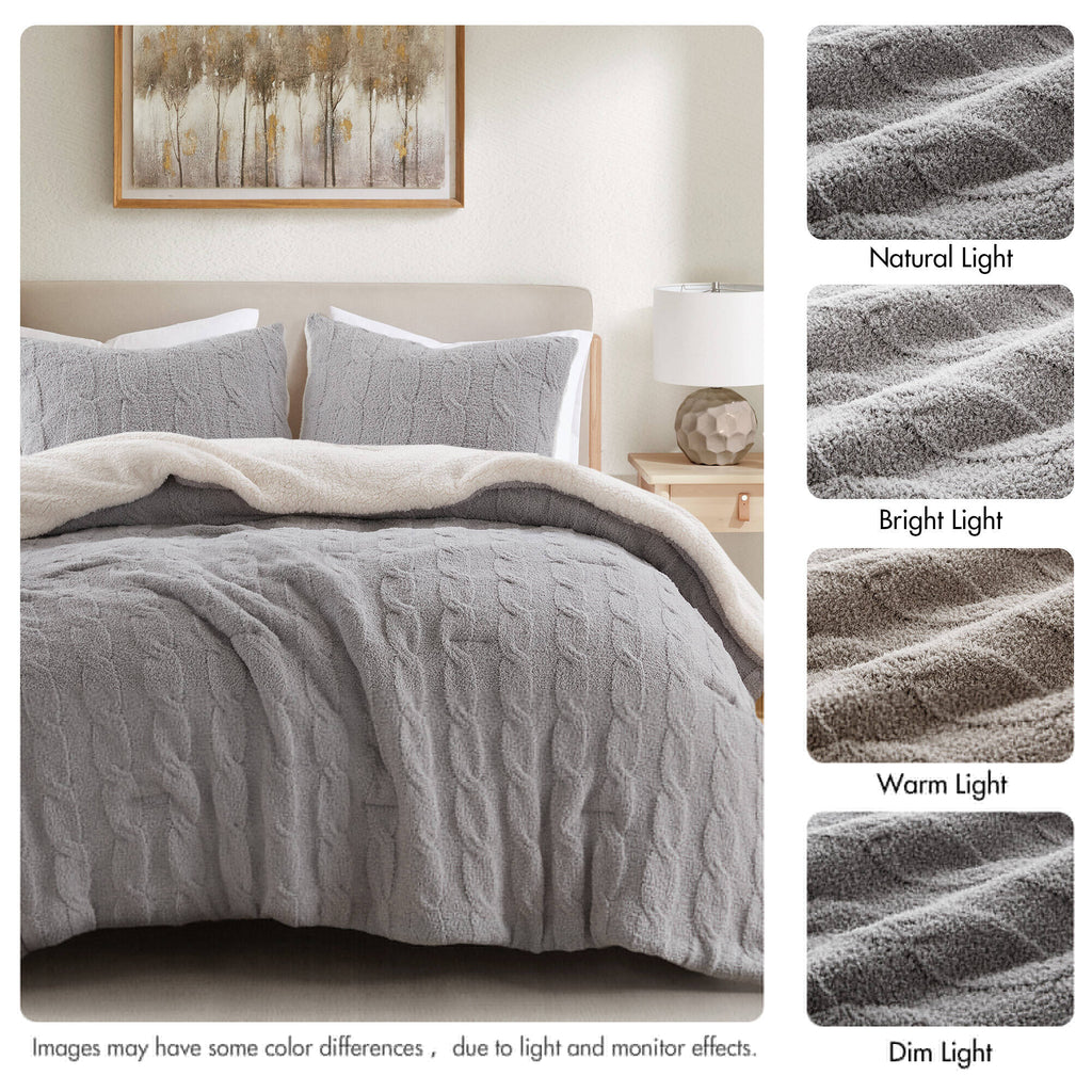 3 Pieces Full/Queen Cable Knit Chenille Comforter Set