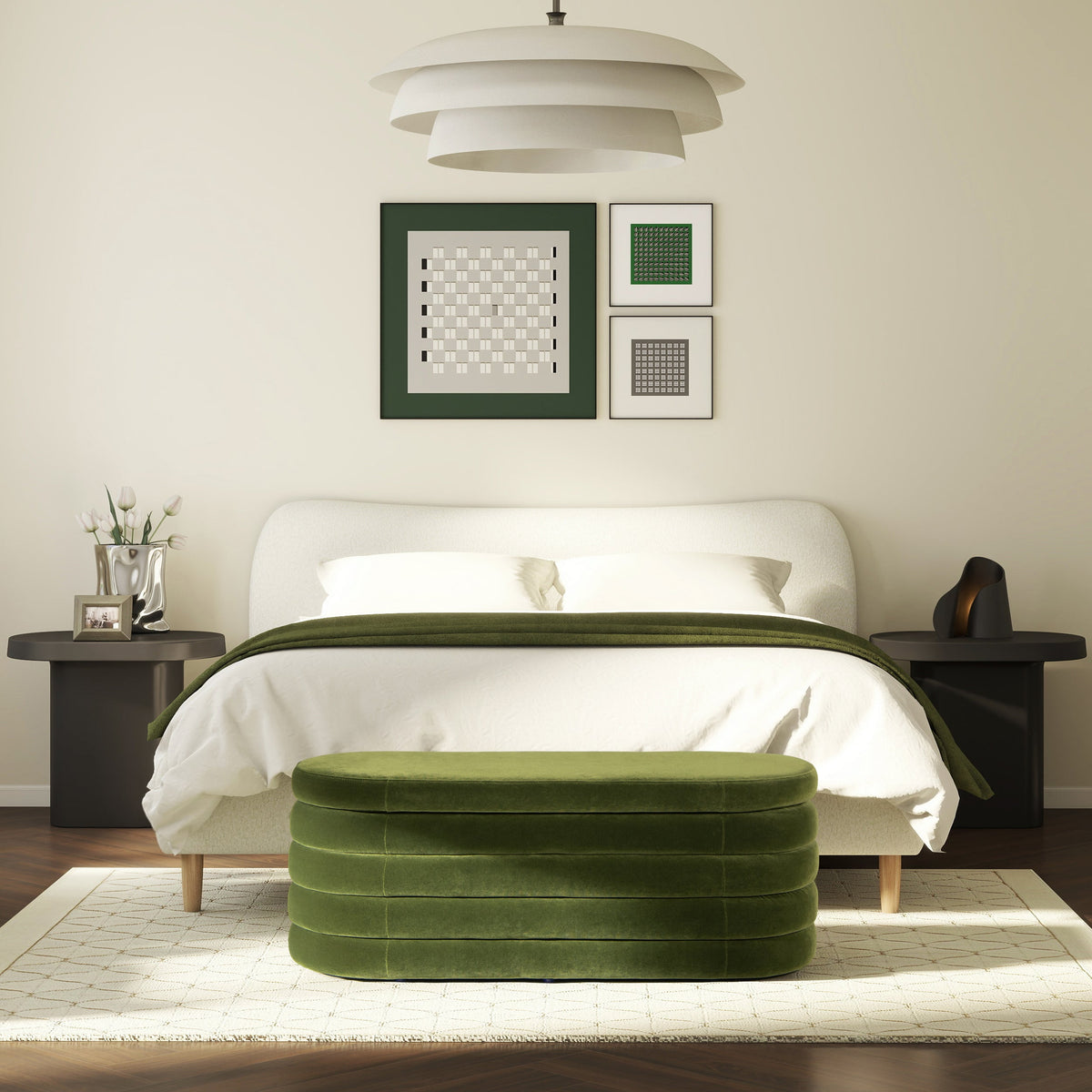 Fuji 49" Upholstered Oval Storage Bench